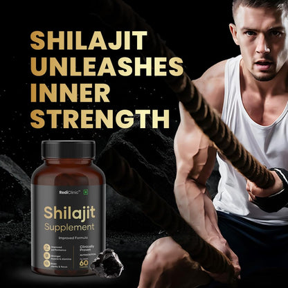 RediClinic Shilajit/Shilajeet Capsules for Stamina, Muscle Growth & Energy | Swarna Bhasma, Gokshura, Ashwagandha |Shilajit for Men | 100% Ayurvedic | Pack of 1-60 Capsules
