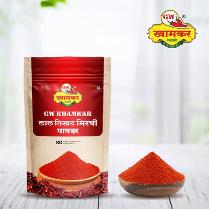 G W Khamkar Special Lal Tikhat Mirchi Powder,lal Tikha Mirch Powder, Red Chilli Powder, Guntur Chillies Sourced From, Andhra Pradesh, and Byadgi Chillies Sourced From Karnataka, Indian Spices, Maharashtrian Masale, Traditionally Pounded, 185 Gm (Pack of 1