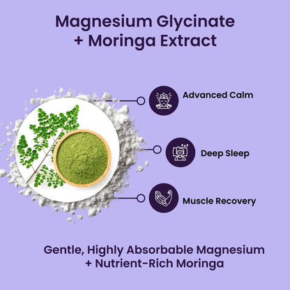 ZEROHARM Magnesium Glycinate with Moringa - High Absorption Nano Magnesium Supplement for Sleep, Stress Relief & Muscle Relaxation - 120 Veg Capsules - Plant-Based High Strength 1360mg for Men & Women