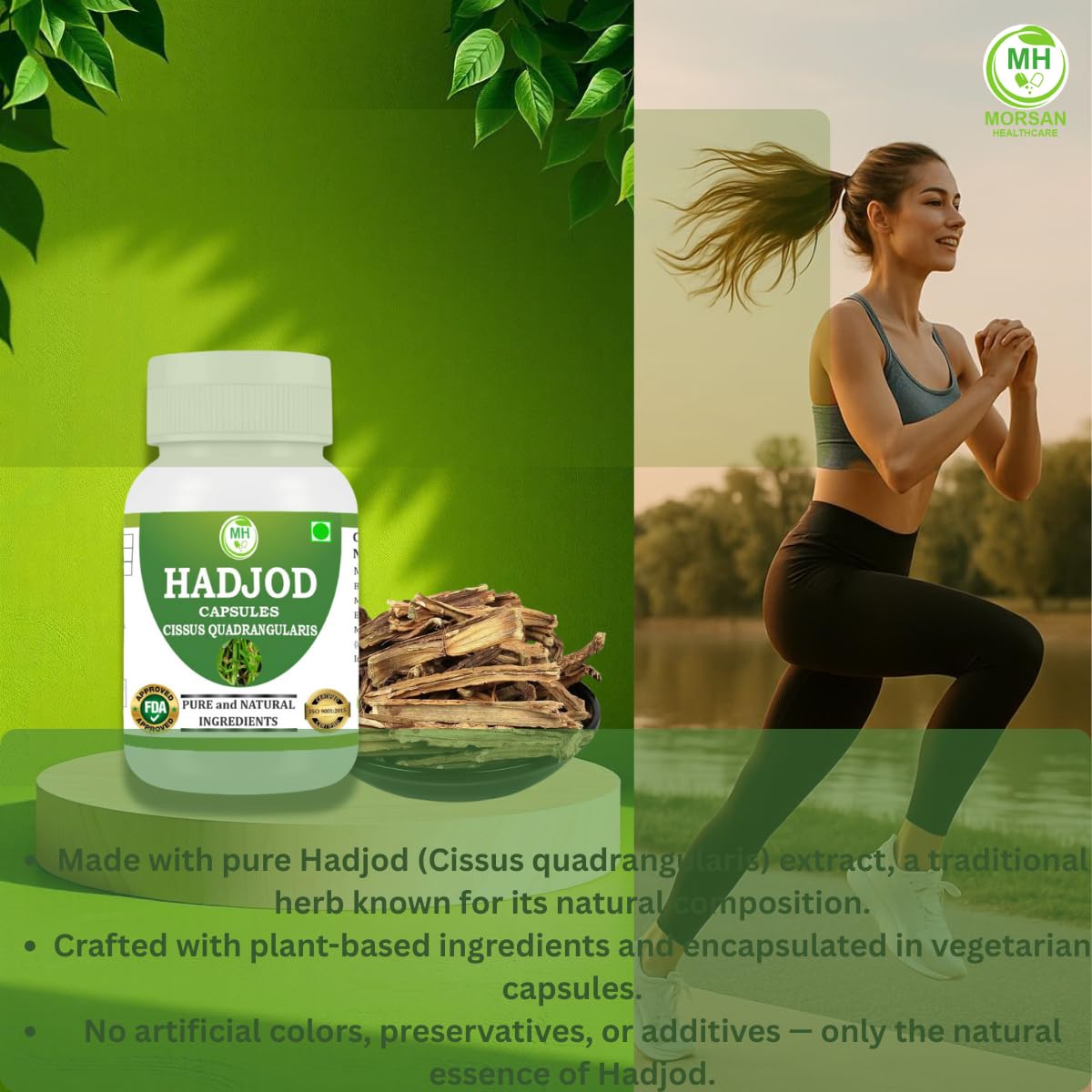 MORSAN HEALTHCARE | Hadjod Capsules 500mg – 60 Count | 4 Pack | Vegetarian | Plant-Based | Herbal Supplement | No Artificial Additives | Gluten-Free | Organic |