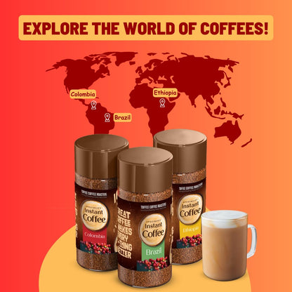 Toffee Coffee Roasters | Colombia Speciality Instant Coffee With Free Mason Jar | As Seen On Shark Tank | 100 gm | 100% Arabica | Ready in Seconds | Microground Technology | Makes 50 Cups