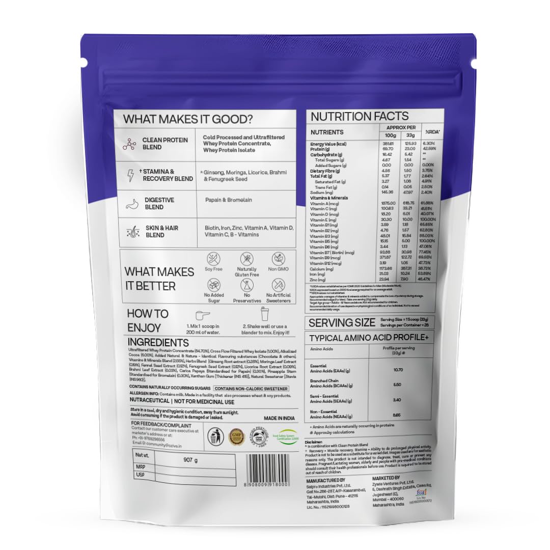 OZiva Protein & Herbs for Men (Banana Caramel)| Clean Protein, Shatavar- image 2