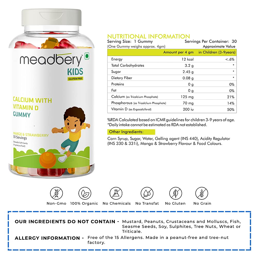 Meadbery Calcium Vitamin D Gummies For Kids For Stronger Bones And Teet- image 9