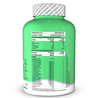 NATURYZ Triple Strength Probiotic 50 Billion CFU with Highest Pre-Probiotic 600 Mg | Chicory Root | 22 Nutrients for Gut Health | 24/7 Digestion | Supports in Occasional Constipation, Diarrhea, Gas & Bloating for Women & Men | No Refrigeration required -
