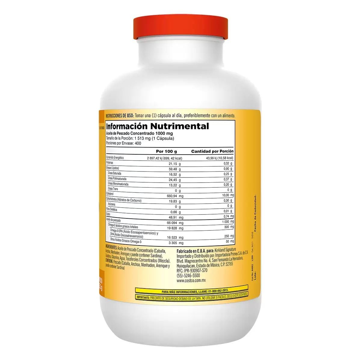 Kirkland Signature Natural Fish Oil Concentrate with Omega-3 Fatty Acids, 400 Softgels, 1000mg