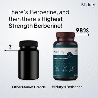 Miduty High Strength Berberine HCL 98% Triple Benefits of Blood Sugar C- image 7
