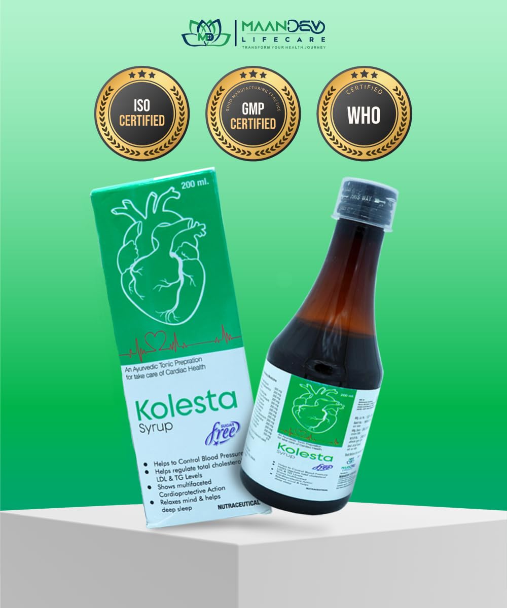 Maandev Lifecare Kolesta Ayurvedic Heart Health Syrup | With Arjuna, Apple Cider, Garlic & Ginger | Herbal Juice for Cholesterol, Blood Pressure & Circulation | 200ml