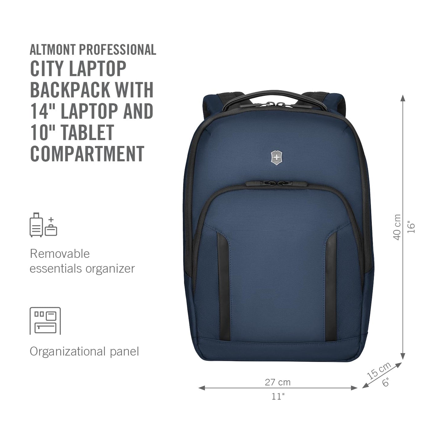 Victorinox Swiss Designed Backpack, Altmont Professional City Laptop Backpack, Navy Blue, 14 Inch Laptop and Tablet Compartment, Business Travel Office Bag For Men & Women, 14 Litres, (653283)