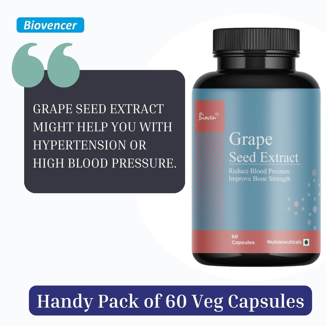 Biovencer Grape Seed Extract| Reduce Blood Pressure | Improve Bone Strength | Helps in Weight Loss | Pack of 60 Veg Capsule