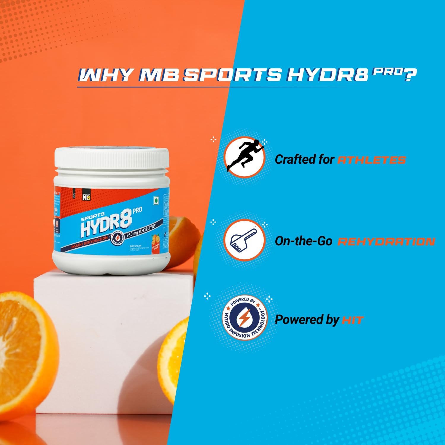 MuscleBlaze Sports Hydr8 PRO (Zesty Orange, 300g, 30 Servings)|950mg El- image 6