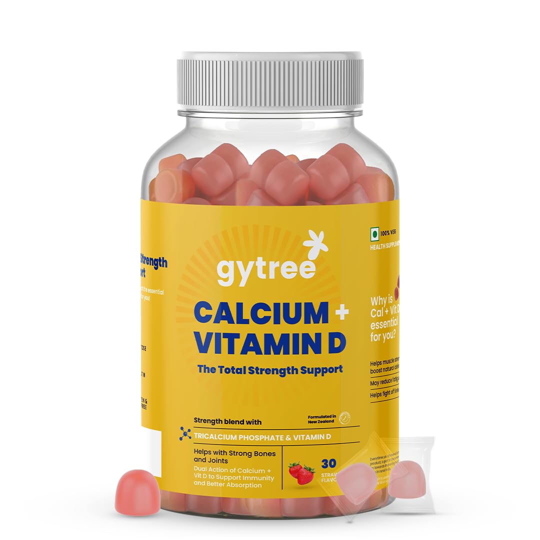 Gytree Calcium + Vitamin D Gummies for Women | Stronger Bones, Joints & Immunity | Formulated in New Zealand | 100% Vegan | Strawberry Flavour (30 Count)
