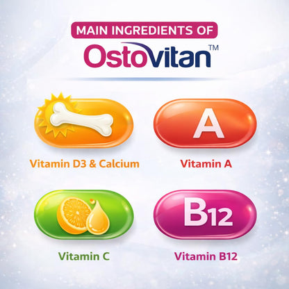Ostovitan Calcium Carbonate & Multivitamin Suspension 200ml | With Vitamin D3, B12, A, C & E | Bone Health & Immunity Support | Health Supplement for Men & Women