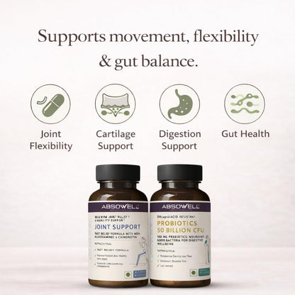 Absowell Joint Support & Probiotics Combo – Glucosamine, Chondroitin, MSM + 50 Billion CFU Probiotic