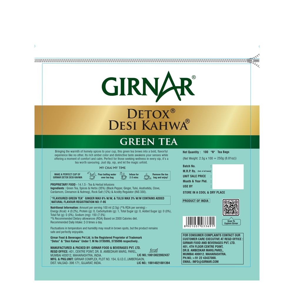 Girnar Detox Green Tea (Desi Kahwa) (100 Tea Bags)