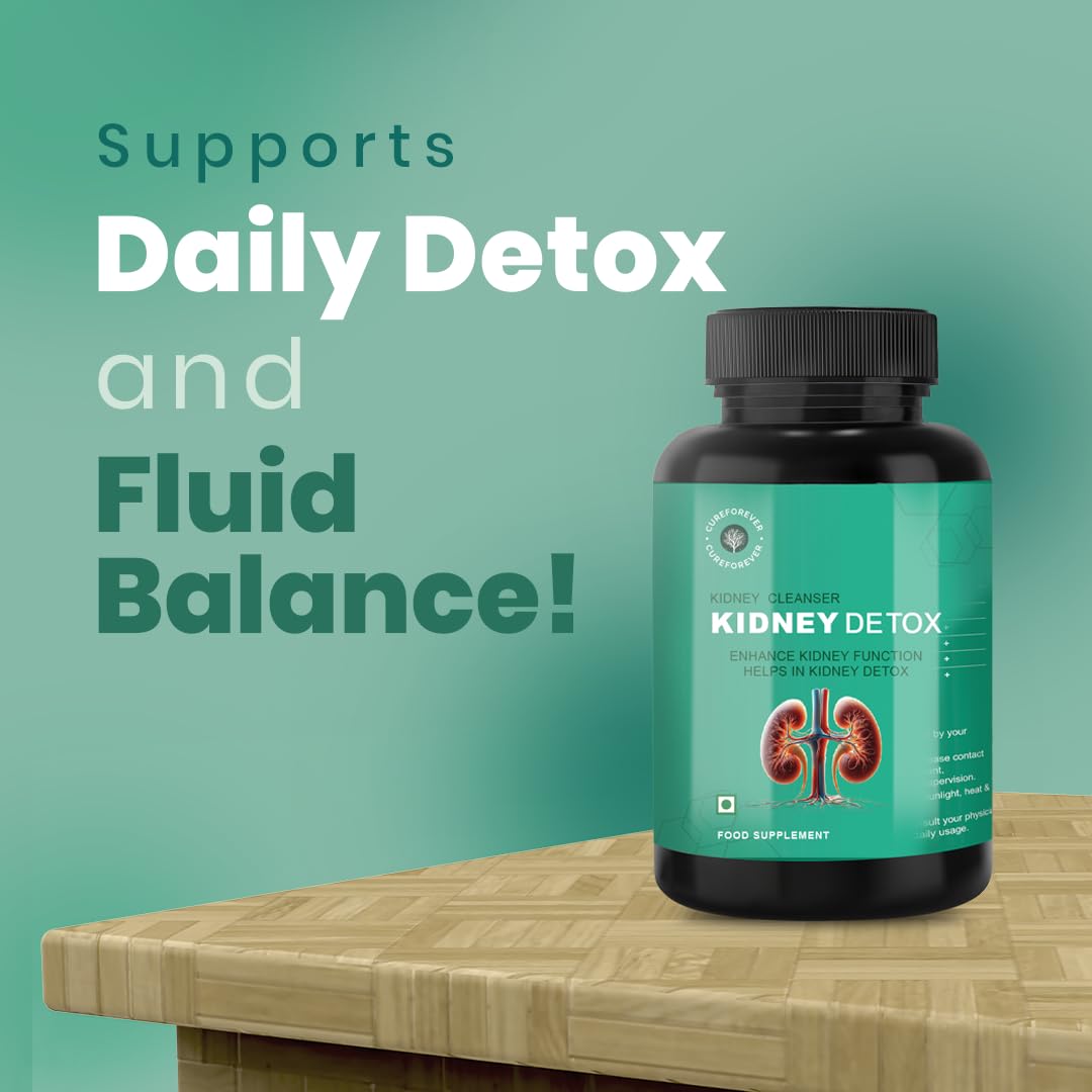 CUREFOREVER Kidney Detox & Cleanser Capsules | Herbal Formula with Varuna, Punarnava, Kapikachu & Flaxseed Extract | Plant-Based | Supports Kidney Health & Urinary Function - 60 Veg Capsules