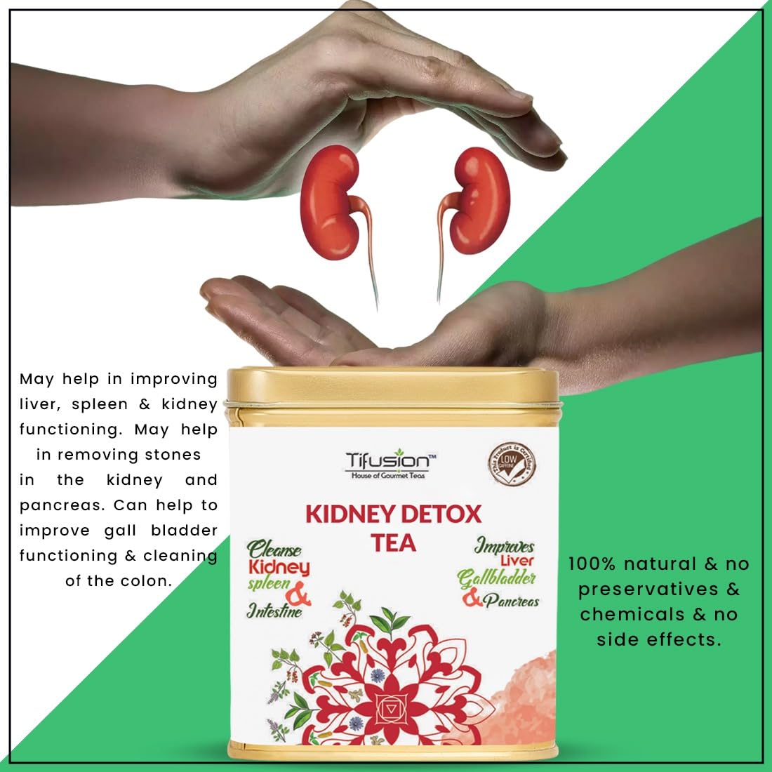 Tifusion Kidney Detox Tea with Dandelion Root Amp Chicory Kalmegh Green Tea Tulsi Detox Improves Digestive Health Anti Inflammatory and Anti Oxidant Rich Herbal 100 Gms, 50 Serving Cups