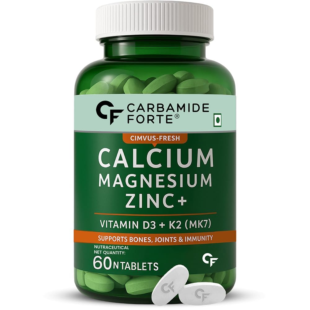 Carbamide Forte Veg Calcium And Vitamin D3 Tablets | Calcium Tablets for Women & Men | Calcium Magnesium Zinc Supplement With Vitamin D3 + K2 MK7 To Support Bones health , Joints & Immunity - 60 Tablets