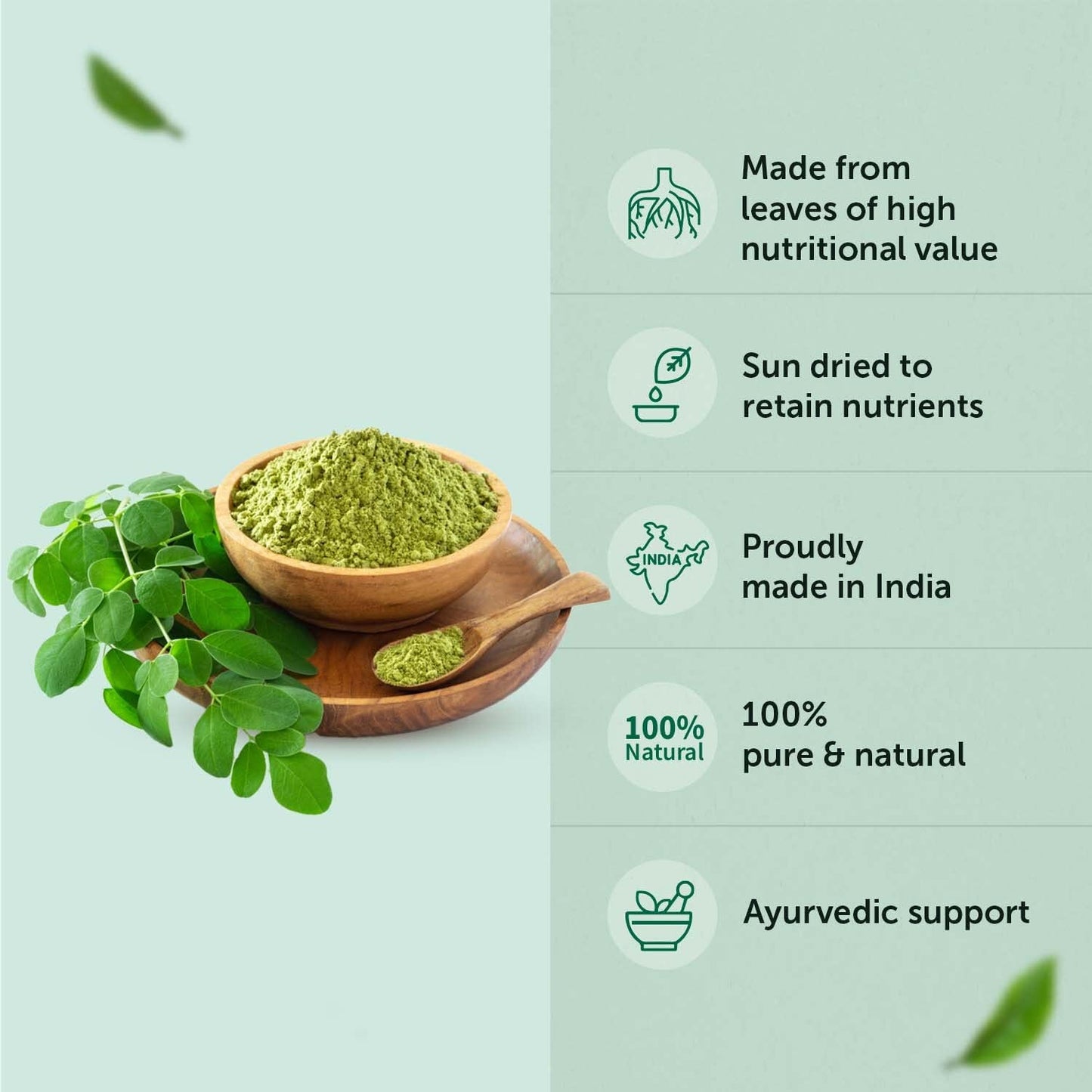 Neuherbs Organic Moringa Powder | Drumstick Leaf Powder/Churna | Rich In Antioxidant & Protein To Support Digestion, Hair & Skin Health | Certified Organic - 100g