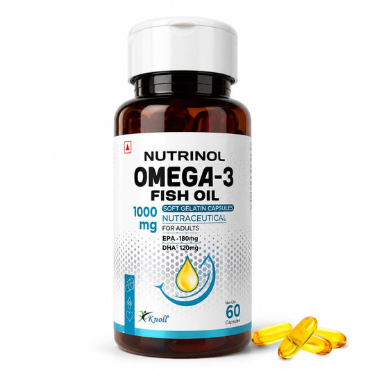 Knoll Nutrinol Fish Oil Omega 3 Capsules 1000mg | EPA & DHA Softgels for Heart, Brain, Bones & Joint Support | Daily Omega 3 Supplement for Men & Women | 60 Capsules (Pack of 1)