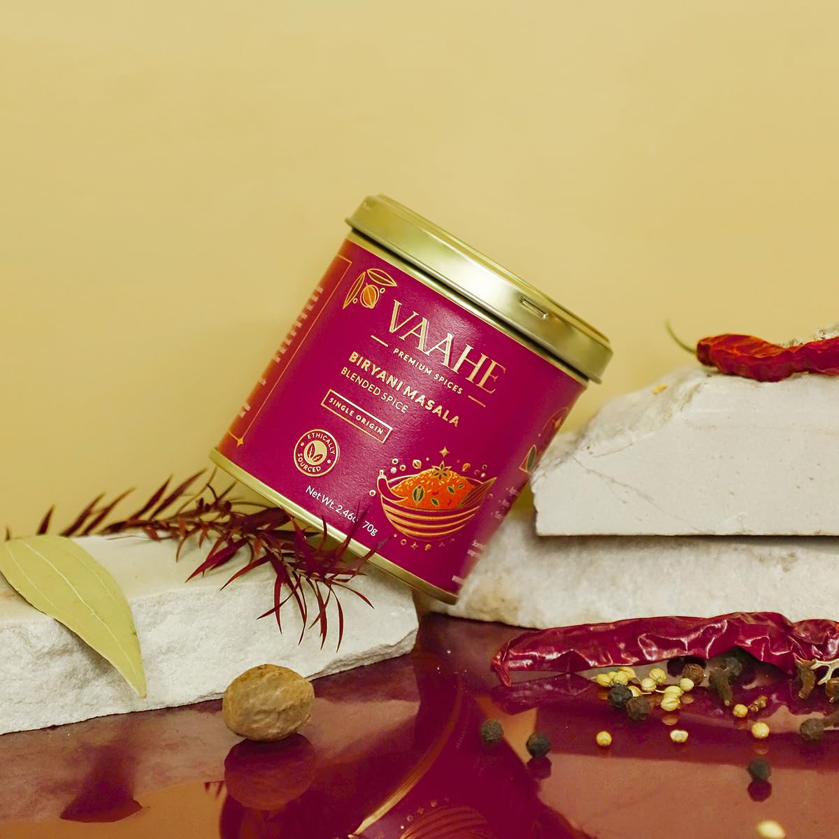 VAAHE Premium Biryani Masala | 17+ Natural Spices | Freshly Ground and Packed | 100% Pure and Natural | Single Origin | Premium Tin Box (70 gm)