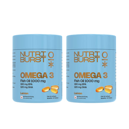 Nutriburst Omega-3 Fish Oil Capsules 1000mg | High-Strength Softgels for Men & Women | 180mg EPA & 120mg DHA | Supports Heart, Brain, Skin & Joint Health | 60 Softgels (2-Month Supply)