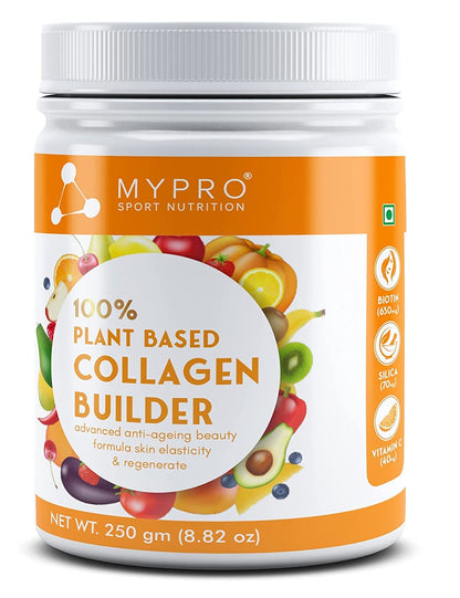 Mypro Sport Nutrition Collagen Supplement Powder to support Skin Elasticity, Firmness & Youthful Glow | 100%Plant-based with Hyaluronic Acid & Vitamin C | For Women & Men (250 Gm)