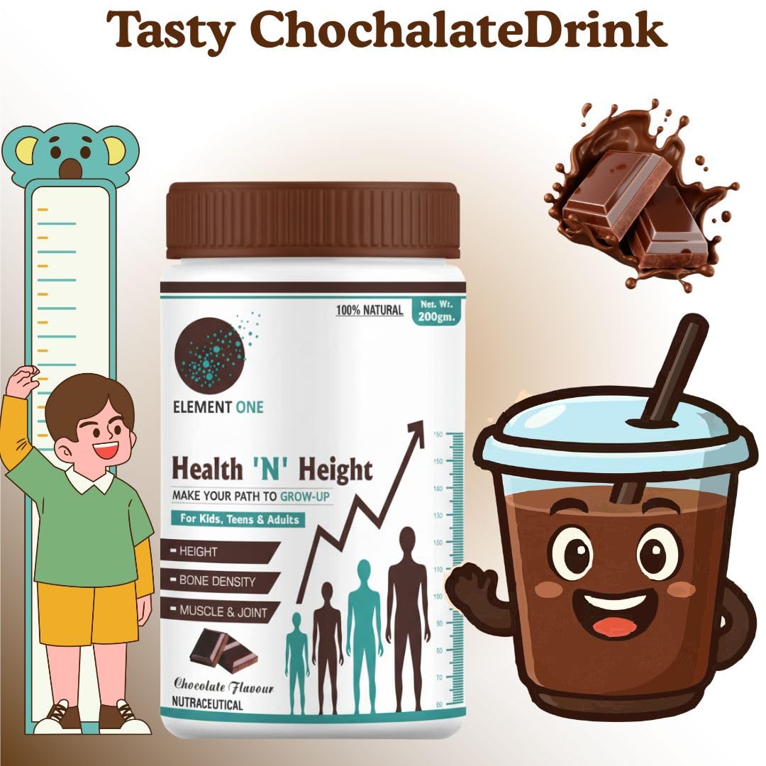 Element One Health N Height Ayurvedic Supplement For Kids Childrens Adults with Extracted Herbs Mixed Protein with Vitamins Minerals Chocolaate Flavor 200 Gram Pack of 2