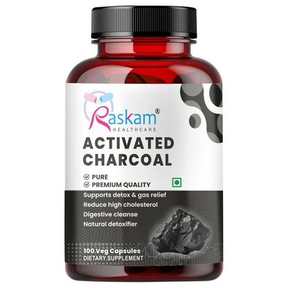 Raskam Activated Charcoal | Helps in Digestion, Bloating, Liver & Kidney Detox | 100 Veg Capsules