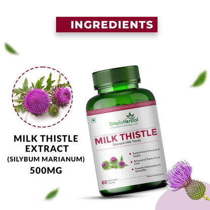 Simply Herbal Milk Thistle Extract 800mg with Silymarin – 60 Vegetarian Capsules | Liver Support Formula | Herbal Supplement for Wellness