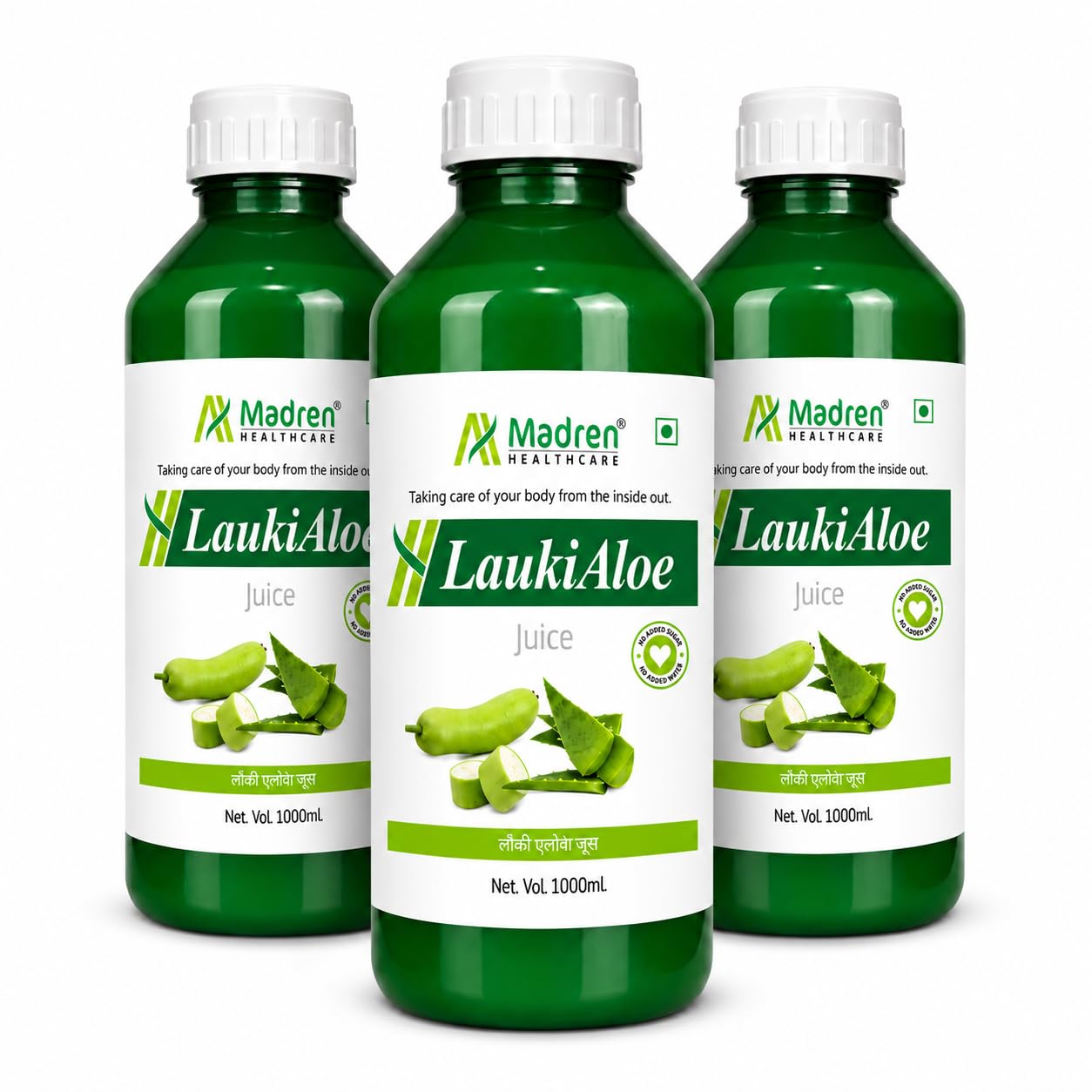 Madren Healthcare Lauki Aloe Vera Juice 1L | Sugar Free Ayurvedic Wellness Juice | Lauki (Bottle Gourd) & Aloe Vera Blend | Supports Digestion, Detox & Hydration | Rich in Natural Nutrients | Health Drink for Men & Women (pack of 3)