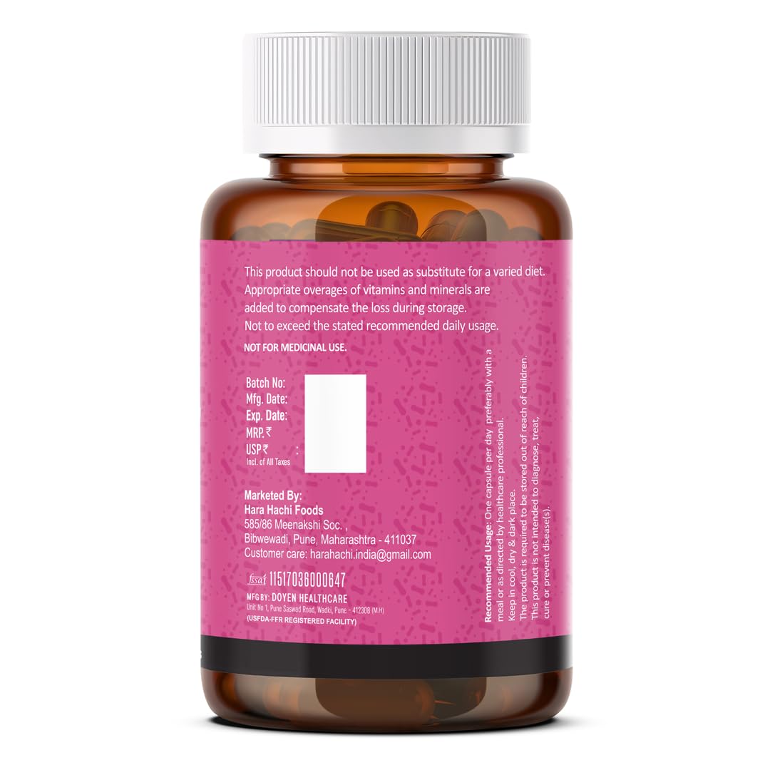 Hara Hachi World's No. 1 Probiotics 30 Billion CFU with Prebiotics for Gut Health | Probiotics Supplement for Men and Women| Probiotics for Weightloss Management - 60 Veg Capsules