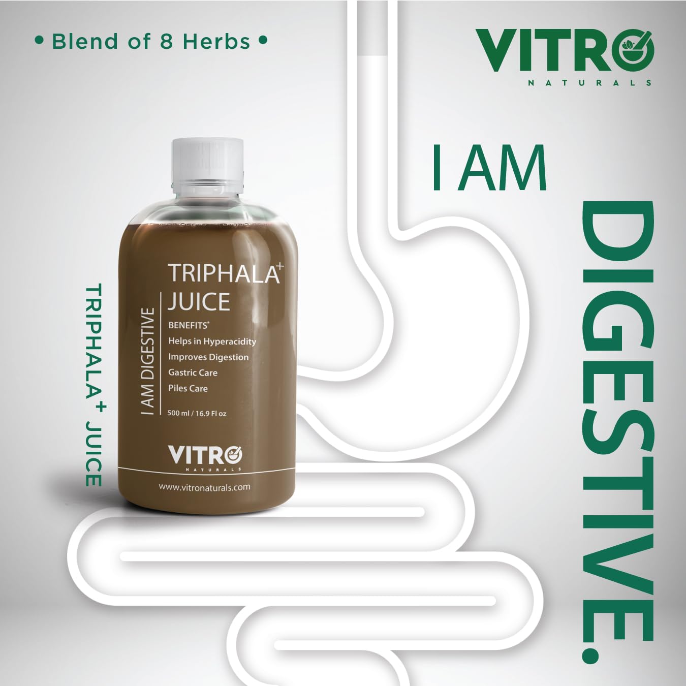 Vitro Triphala+ Juice 500ml | Enhanced Triphala for Constipation Relief & Digestion | Gut health cleanser juice | Acidity, IBS, and Gastric Issues | Natural Triphala Blend