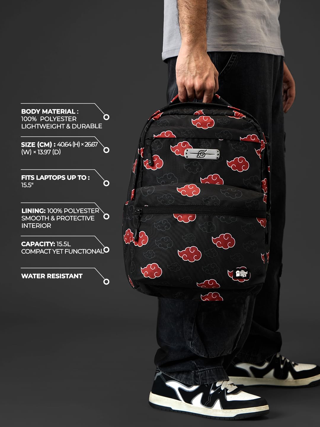 The Souled Store Naruto: Akatsuki Rogue Shinobi Adult Unisex Black 15.5L Backpacks