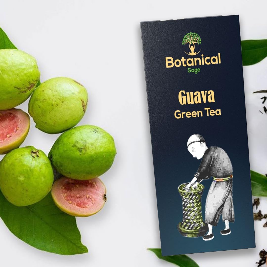 Botanical Sage- Guava Green tea 30 Pyramid Tea Bags | Relieves Stress | Controls Diabetes | Loose Leaf | Luxury Tea