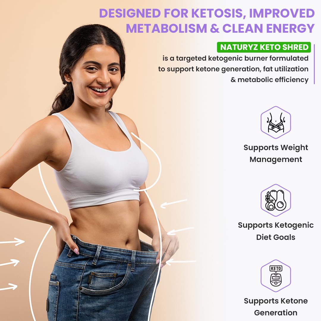 NATURYZ KETO SHRED Ketogenic Burner for Men & Women with MCT Oil, L-Carnitine, CLA, Green Tea, Chromium & B-Vitamins | Supports Ketone Generation, Metabolism & Clean Energy | Keto & Weight Management Support- 30 Veg Capsules