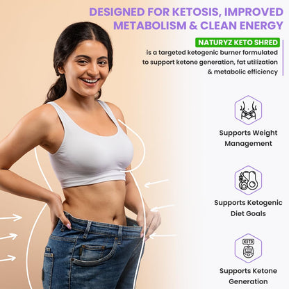 NATURYZ KETO SHRED Ketogenic Burner for Men & Women with MCT Oil, L-Carnitine, CLA, Green Tea, Chromium & B-Vitamins | Supports Ketone Generation, Metabolism & Clean Energy | Keto & Weight Management Support- 30 Veg Capsules