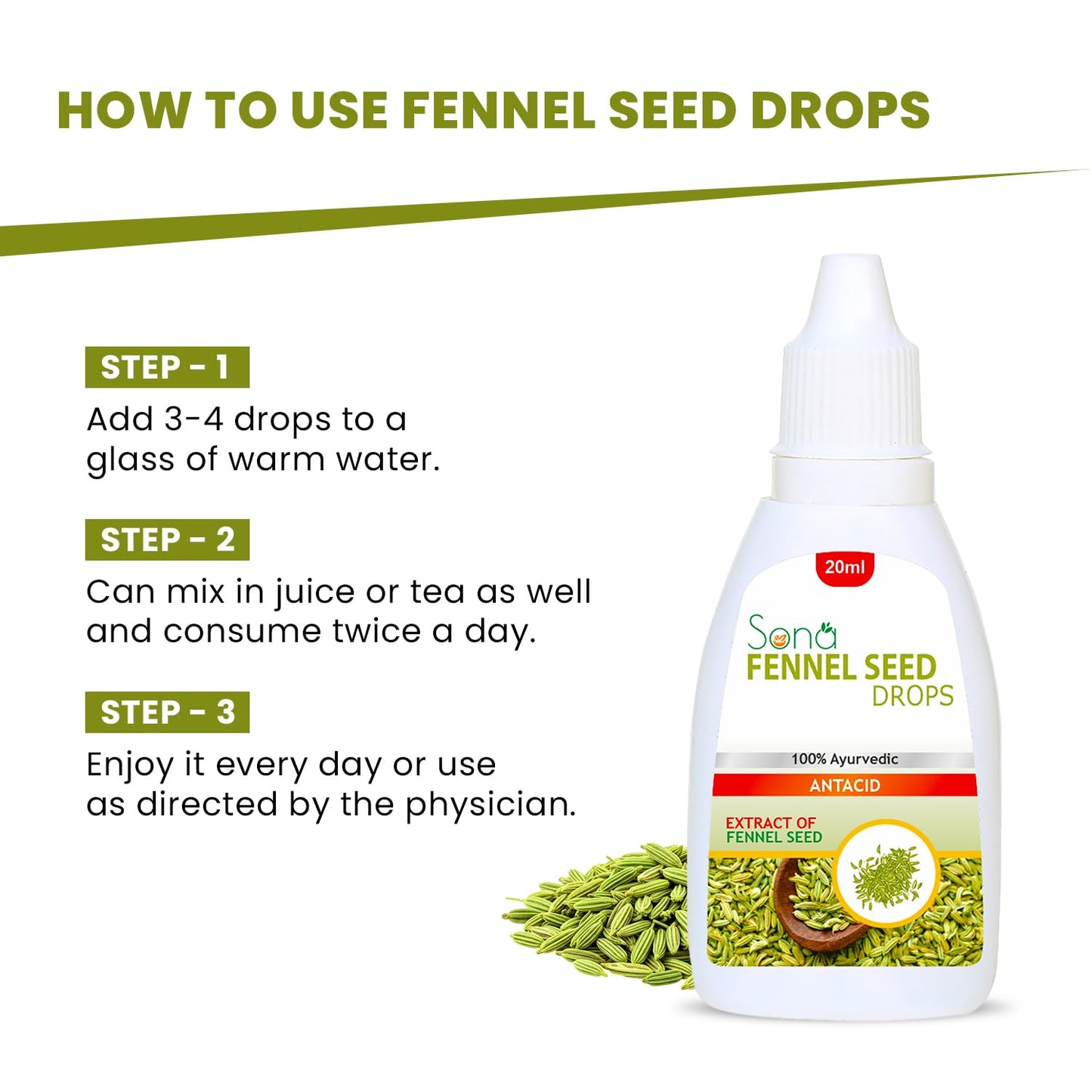 Sona Healthcare Pure Fennel Seed Drops supports Digestions (20 ml) - Pack of 3