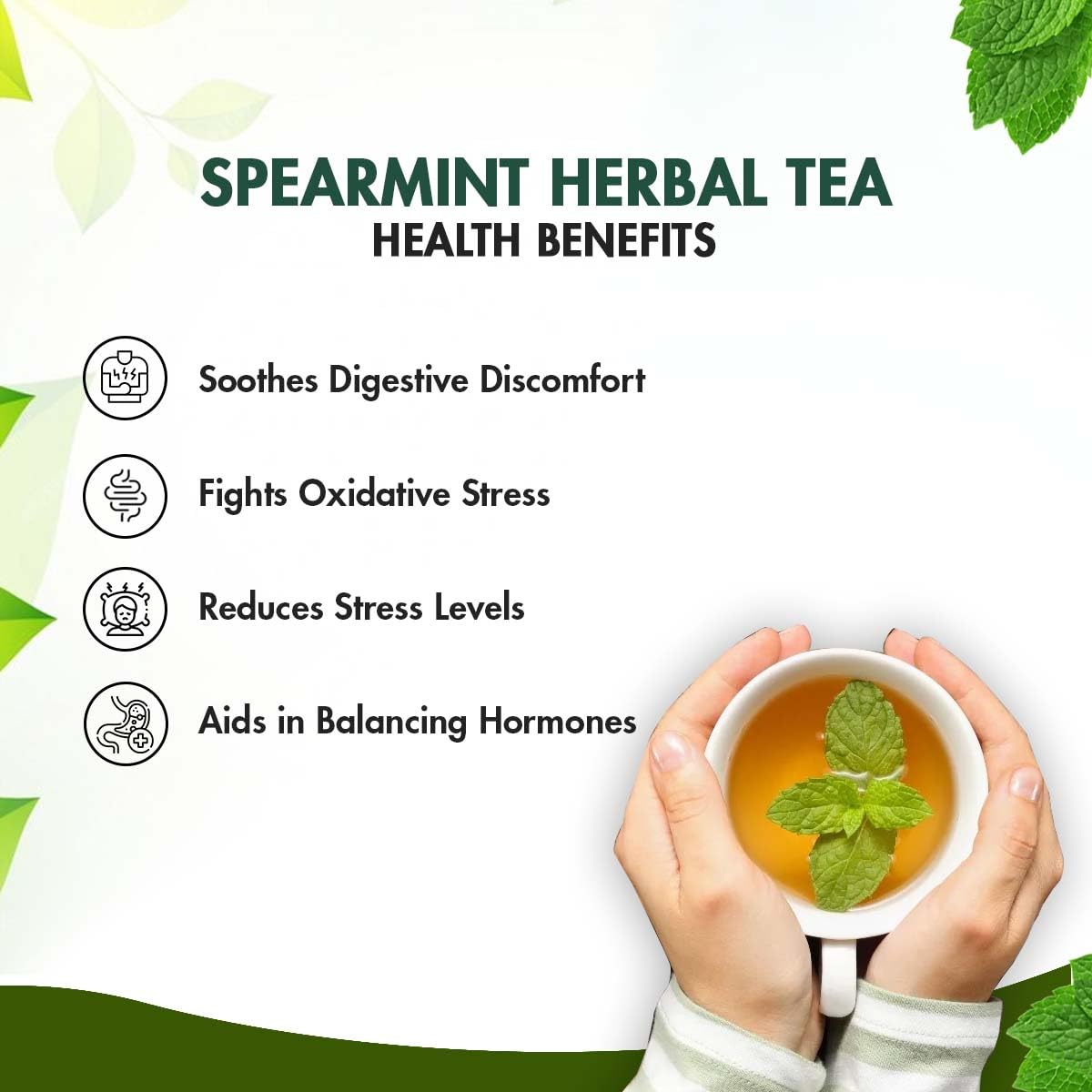 Sorich Organics - Spearmint Tea for Women's PCOD & PCOS | Balances Hormones, Reduces Facial Hair & Acne and Supports Digestion | Caffeine Free | Calming Tea for Relaxation | Stress Relief (100gm)