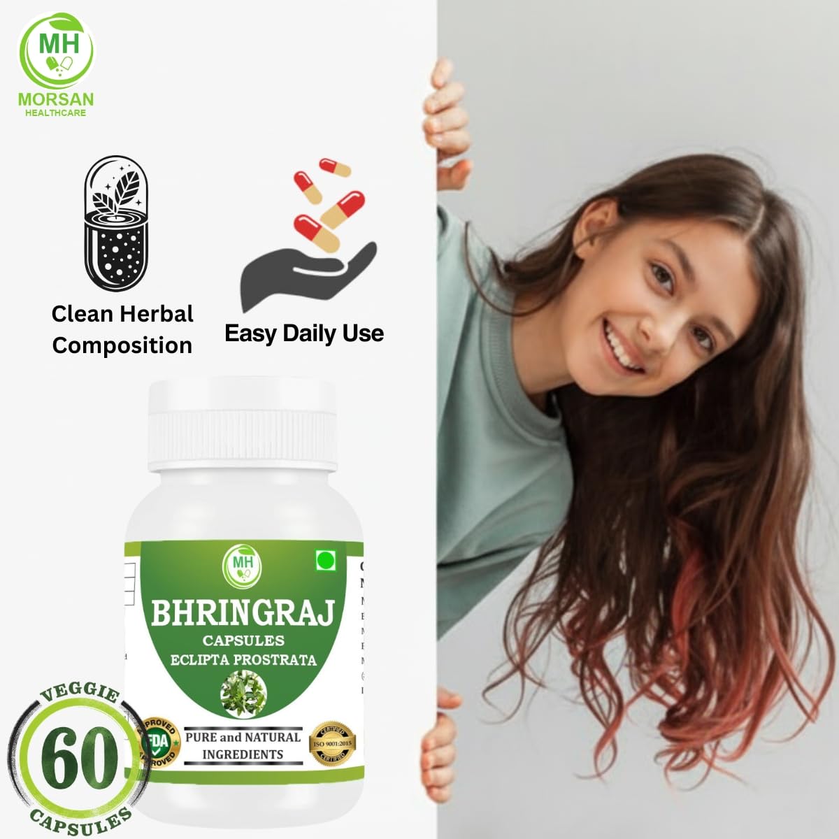 Bhringraj Capsules – 100% Pure & Natural | Ayurvedic Herbal Supplement | Hair & Scalp Support | 60 Vegan Capsules (4)