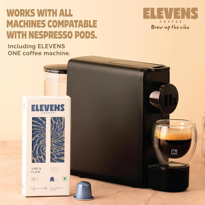 ELEVENS COFFEE | Vibe & Flow | Specialty Coffee Capsules | 100% Arabica | Dark Roast | Intensity 10 | Compatible with Nespresso (33 Count (Pack of 3))