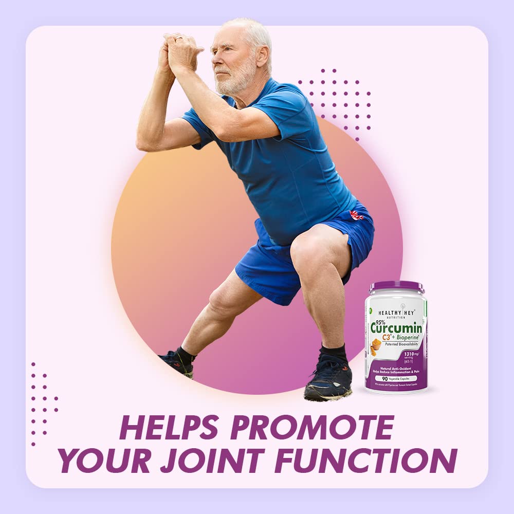 HealthyHey Nutrition Curcumin with Bioperine 1310mg (Ultra Pure) | 90 Vegetable Capsules with Piperine