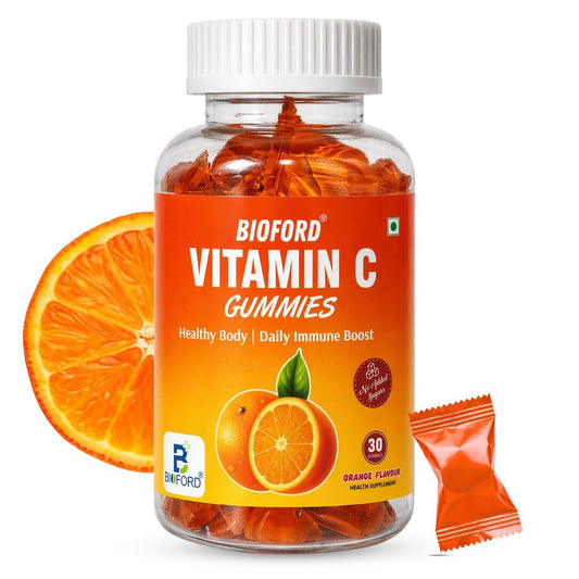 Bioford Vitamin C Gummies with Zinc for Daily Immunity Booster & Antioxidant Support Supplement | for Healthy Skin, Hair & Nails, Skincare | Orange Flavour Chewable Gummies, 30 Count Nutraceutical Immune Support