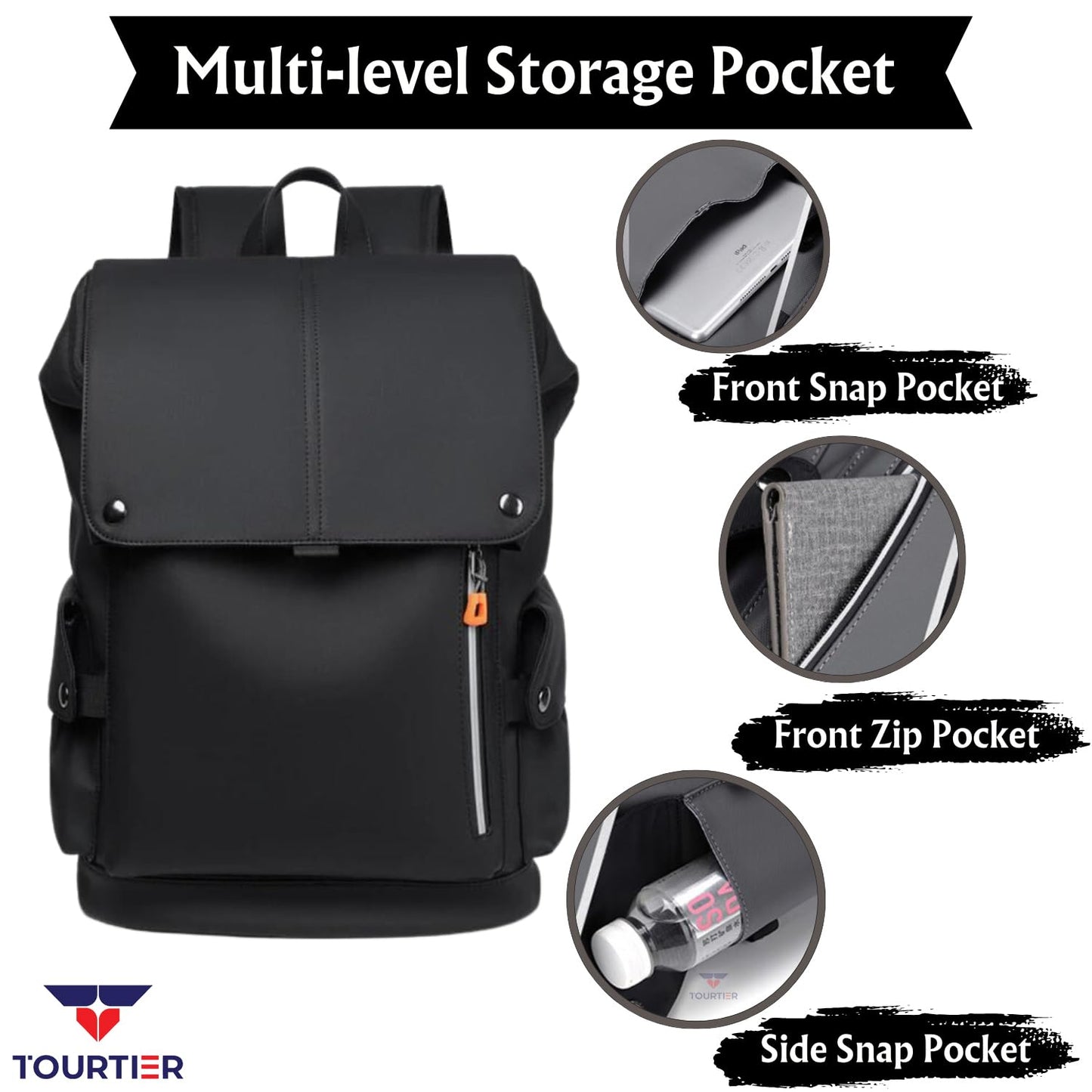 TOURTIER Outdoor Travel Men's Business Multifunctional Backpack with Side Pocket, Laptop Backpack with USB Charging Port for 15.6" Laptop, Camera, Business, Work, Students (BLACK)