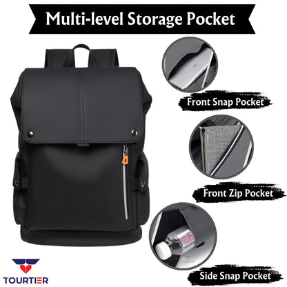 TOURTIER Outdoor Travel Men's Business Multifunctional Backpack with Side Pocket, Laptop Backpack with USB Charging Port for 15.6" Laptop, Camera, Business, Work, Students (BLACK)