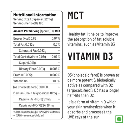 Unived Plant-Based Vegan Vitamin D3 from Lichen with Medium Chain Triglycerides (Capsule, 180 Servings)