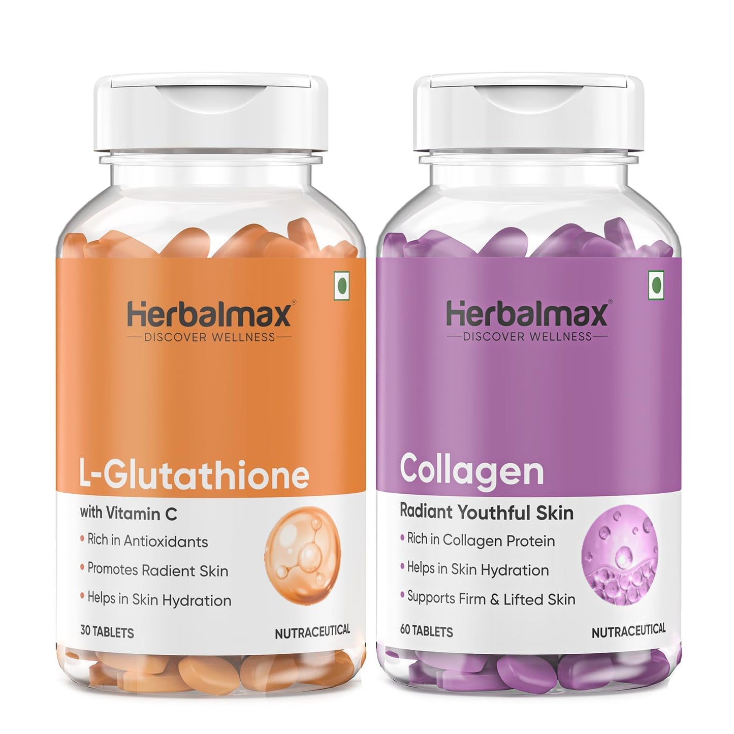 Herbal Max Collagen & L-Glutathione Supplement Skin Brightening, Anti-Aging, Hair & Nail Support 90 Tablets For Men & Women