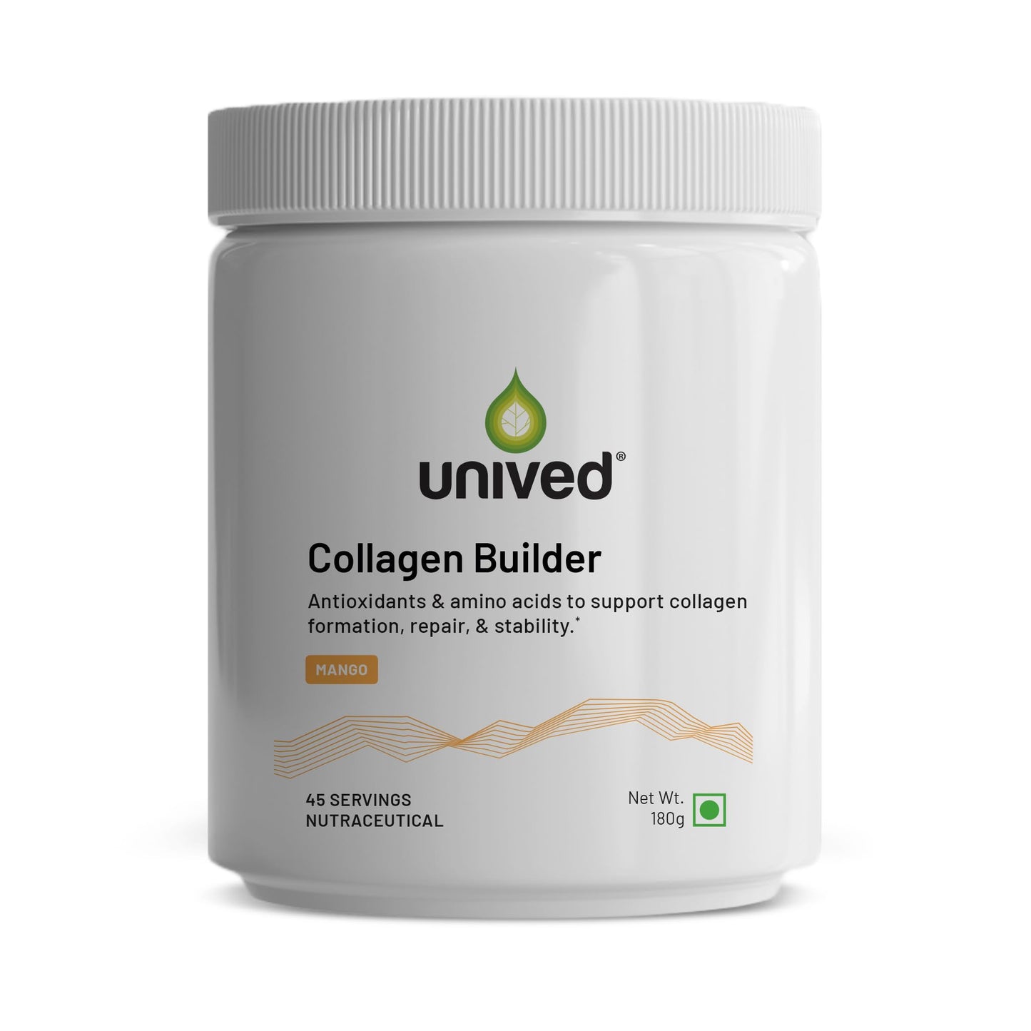 Unived Collagen Builder | Research Based Formulation for Collagen Synthesis, Hydration, & Protection | For Men & Women, Skin, Hair, Bones, & Tissue, Strength & Health (Mango, 45 Servings)
