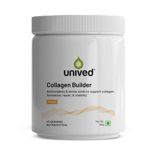 Unived Collagen Builder | Research Based Formulation for Collagen Synthesis, Hydration, & Protection | For Men & Women, Skin, Hair, Bones, & Tissue, Strength & Health (Mango, 45 Servings)
