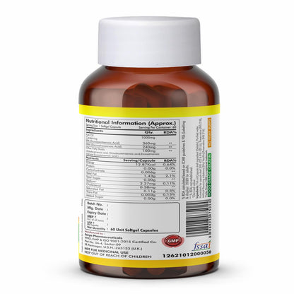 FYTIKA Omega 3 Fish Oil 1000mg 60 Capsules for Heart, Eye, Skin, Brain, Joint & Muscle Support | Omega 3 1000mg Fatty Acid Capsule enriched with EPA 360mg+DHA 240mg & Omega Fatty Acids 400mg