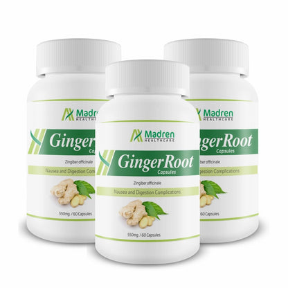 Madren Healthcare Ginger Root Extract 550mg Capsules with 5% Gingerols | Herbal Digestive Wellness Supplement | Supports Daily Wellness & Gut Comfort | Vegan | Non-GMO | 60 Veg Capsules (Pack of 3)